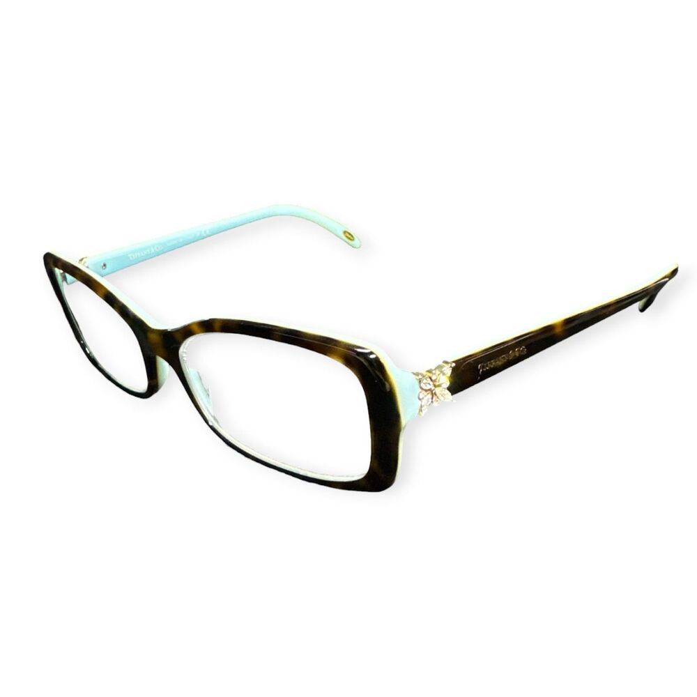 Tiffany & Co. Eyeglasses TF 2091-B Square Blue Tortoise Crystals 53-16-140mm